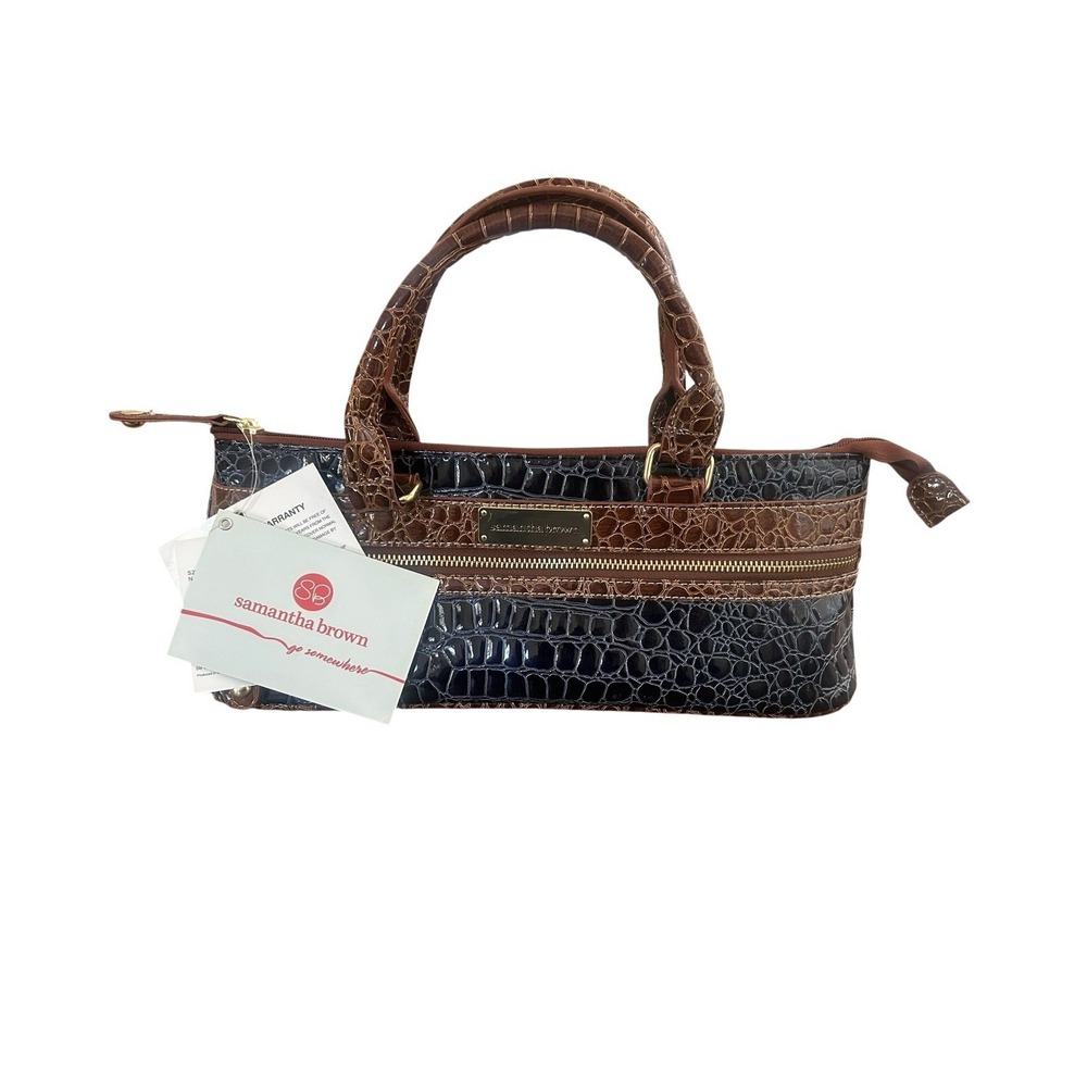New Samantha Brown Insulated Wine Purse Bag Navy Camel With Wine Tool Travel
